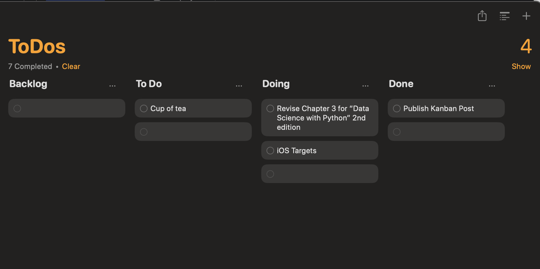 Kanban in Apple’s Reminders